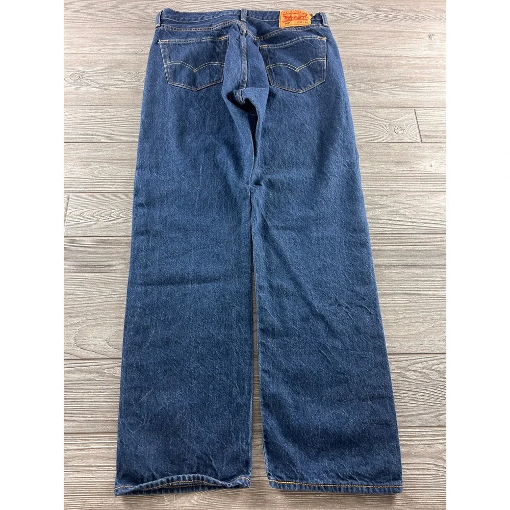 Levis 501 Original Fit Jeans Mens 36x34 Dark Wash Indigo Blue Cotton Button Fly